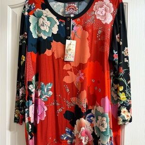 Johnny Was Multicolor Vintage Floral Top